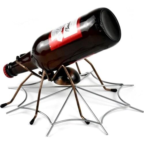 Unique Metal Spider Model Wine Holder Decorative Iron Figure Spider Web Bottle Rack Barware Ornament Novelty Craft Utensil