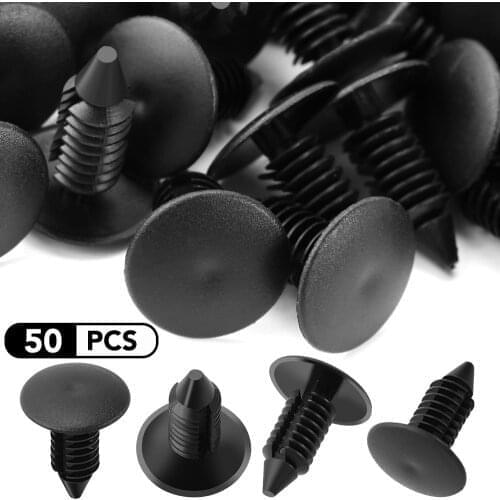 Universal 50Pcs Car Clips Fender Bumper Shield Retainer Auto Fastener fit 8mm Hole Plastic Plastic Rivet Car Styling