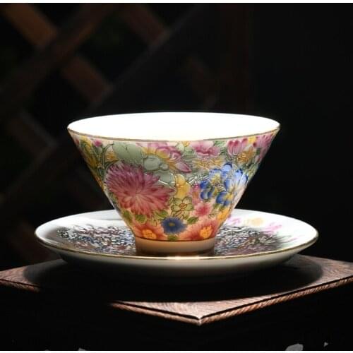NEWYEARNEW Ceramic Tea Cup Tureen Color Enamel Chinese Style High Quality Tableware Set Accessories Business Gift