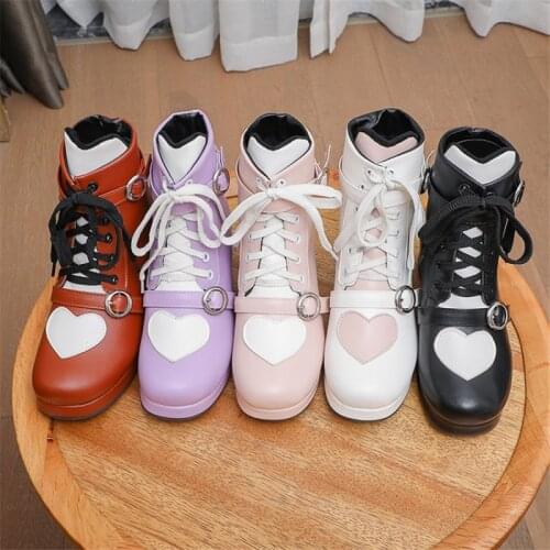 PXELENA 5 Colors 2020 Heart Shaped Women Cosplay Ankle Boots Large Size 34-45 Uniform Costume Boots Lady Purple Pink Brown Shoes