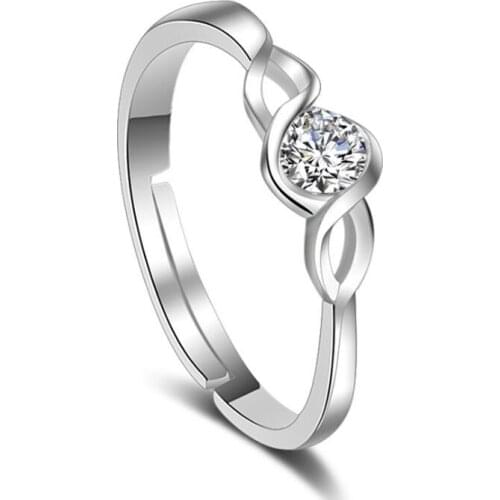 ANENJERY 925 Sterling Silver geometric heart shaped Ultra - luxury Cubic Zirconia Opening Rings For Women S-R57