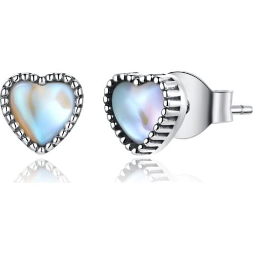 Genuine 925 Sterling Silver Heart of Glass Stud Earrings for Women Original Design Fine Jewelry Bijoux Brincos ESCE20929