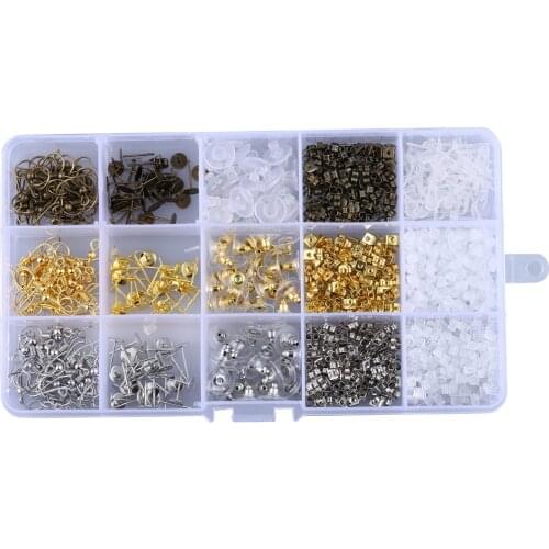 1 Box Fashion DIY Jewelry Earrings Block Findings Plugs Back Stopper Nuts Mixed Earring Accessories Kits Box Set