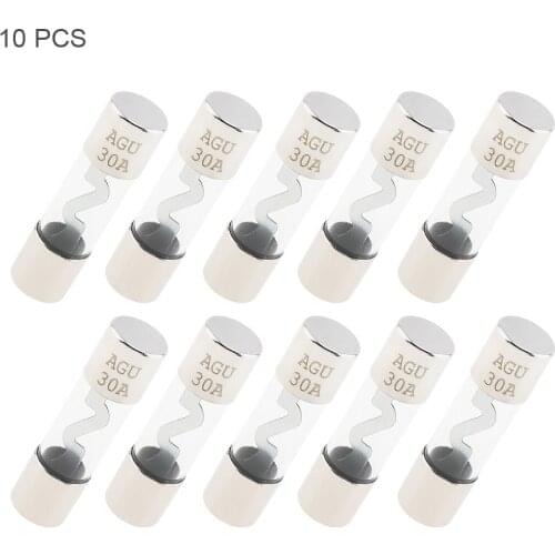 10pcs 30A AGU Car Glass Fuse Replacement Car Auto Audio Power Amplifier Glass AGU Nickel Plated Fuse For Cars Automobiles