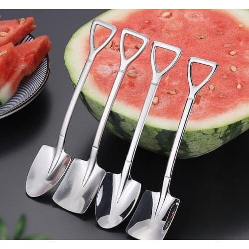 304 creative retro shovel coffee spoon stainless steel dessert spoon watermelon spoon ice cream spoon tip shovel flat shovel gou