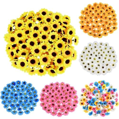 50pcs 4.5cm Sunflower Head Artificial Flowers Multicolor Mini Flower For Wedding Decoration Home Room Decor Scrapbook DIY crafts