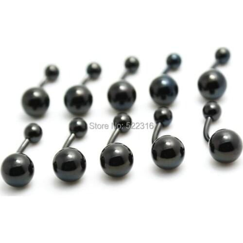 50pcs mix color lots stainless steel plain ball belly ring anodized black color navel bar button ring body piercing jewelry