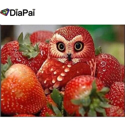 DIAPAI 5D DIY Diamond Painting 100% Full Square/Round Drill "Strawberry Owl" Diamond Embroidery Cross Stitch 3D Decor A23116