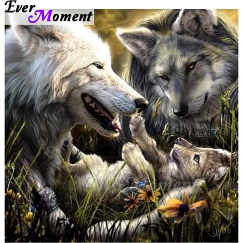 Ever Moment Diamond Painting Wolf Family Baby Full Square Decoration For Home Mosaic Diamond Embroidery Cross Stitch ASF1679