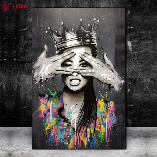 Diy Diamond Painting Graffiti Art Abstract Girl With Crown diamond mosaic full square drill diamond embroidery cross stitch