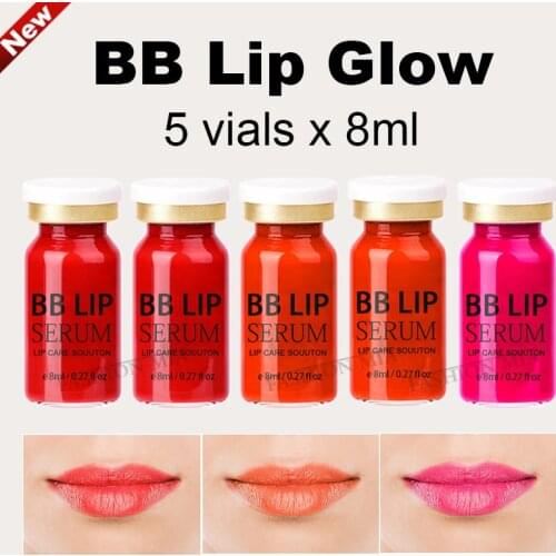 5 vials 8ml Korean BB Lips Glow Ampoule Serum Romantic Red Lip Gloss Permanent Makeup Pigment for Microneedle Nano MTS Treatment