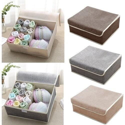 Behogar Hot 13-Grid Foldable Cotton Linen Drawer Storage Organizer Box Washable Bra Necktie Socks Underwear Clothing Storage Box