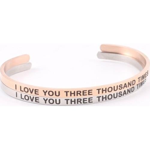 3 Color Stainless Steel Engraved Positive Inspirational I LOVE YOU THREE THOUSAND TIMES Bracelet Bangle for Women Gift Jewelry