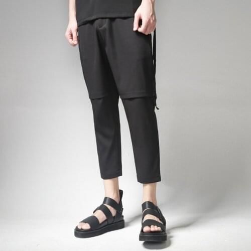 Deconstruction of the Japanese personality stitching slim feet jiufen trousers, British tapered casual trousers men