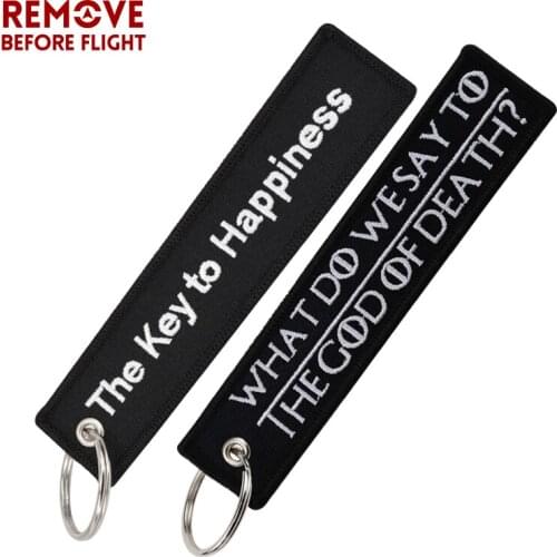 Black Keychain Chaveiro Embroidery Key Chains for Motorcycle Key Tag WHAT DO WE SAY TO THE GOD OF DEATH Chaveiro 2 Mixed Pcs/Lot