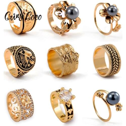 Cring Coco Gold Plated Ring for Women Fashion Hawaiian Polynesian Flower CZ Jewelry Ethnic Size 8 10 11 Finger Rings 2021 Gifts