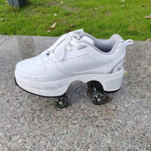 Deformation parkour shoes four-wheel round running shoes roller skates adult shoes