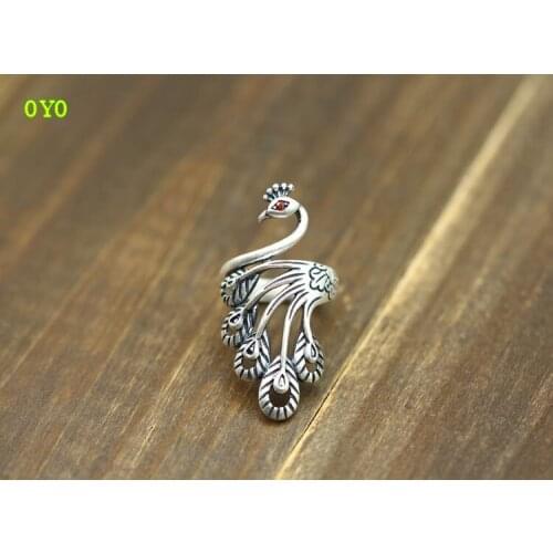 100%999 sterling silver simple hollow beautiful peacock inlaid zircon open silver ring
