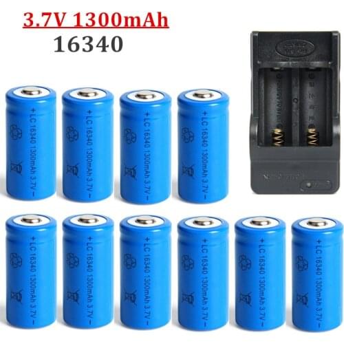 1300mAh 3.7V Li-ion Rechargeable 16340 Batteries CR123A Battery For LED Flashlight Travel Wall Charger For 16340 CR123A Battery