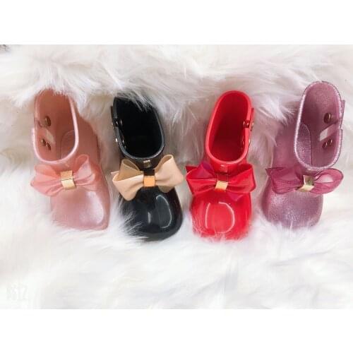 Mini Melissa cute Waterproof rain boots kids Children Baby Girls PVC Butterfly-knot Buckle Strap Dot Rubber Water boots HMI012