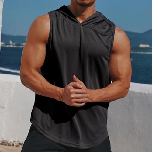 Male Sweatshirt Tops O Neck Sleeveless Breathable Men Hooded Vest Top Summer Loose Hooded Undershirt Sports Tanks Top