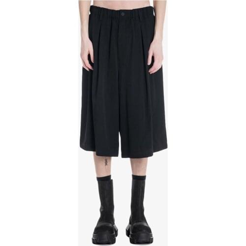 Mens new mens big black loose cropped trousers mens simple Japanese fashion knee straight trousers