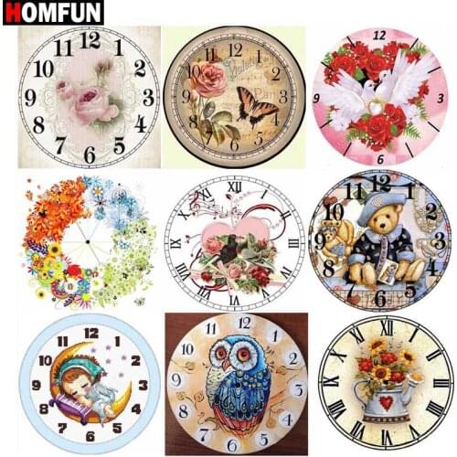 HOMFUN DIY Diamond Painting "Flower landscape clock" Full Drill Square Round Diamond Embroidery 5D Cross Stitch Decoration Home