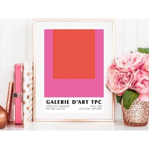 Pink Red Color Block 1 Art Prints Abstract Artwork Painting Museum Poster Mid Century Wall Art Canvas Print Living Room Decor