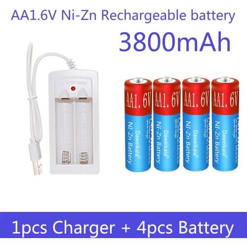 NiZn AA Rechargeable Batteries Ni-Zn 3800mAh 1.6V Battery for toys MP3 Solar Lights Digital Camera MP4 RC car with 1 USB Charger