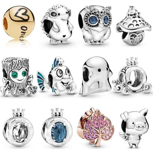 New Fashion Charm Original Mushroom Hedgehog Owl Tree People Pig Beads Suitable for Original Pandora Ladies Bracelet Jewelry