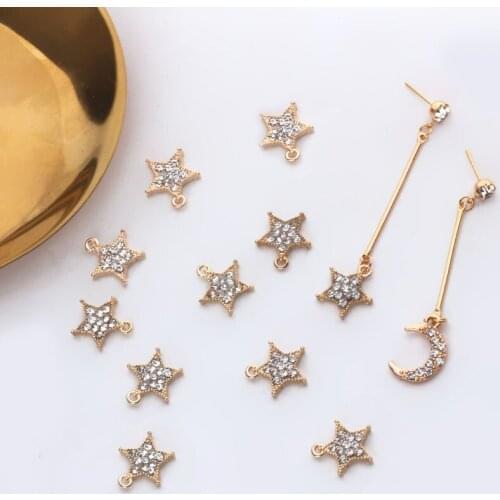 New Gold Tone Alloy Crystal Rhinestone Kawaii Star Charms Fit Girls Earrings Necklace Bracelet Ornament Accessories Pendant