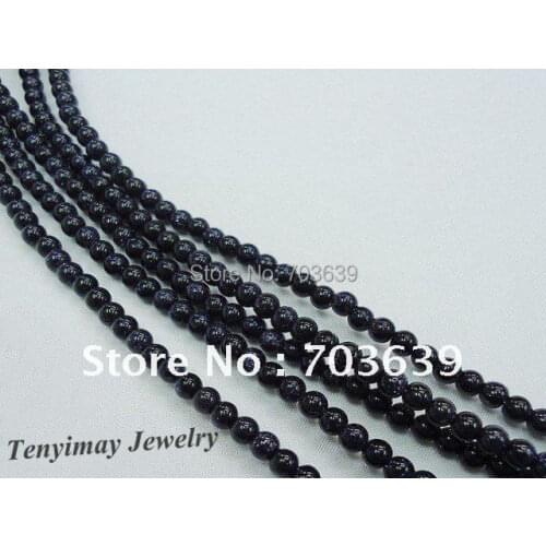 Wholesale 5 strands 4mm blue sand stone loose beads, semi-finished blue sand stone beads fit jewelry DIY, bracelet free shipping