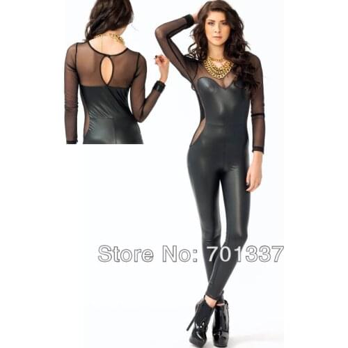 Wholesale Hot Gothic Black Fashion crafted Overall Catsuit jumpsuit Costume Club Wear 7121One Size