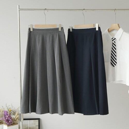 Autumn Winter Pleated Skirt Women Solid A-Line Mid-Calf Empire Casual Fashion Midi Skirts