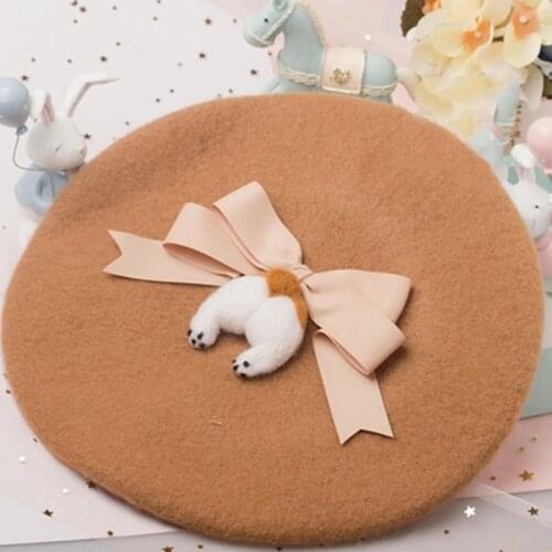 Autumn womens beret hat handmade corgi butt cute woolen french newsboy hat outdoor warm animal hat walking hat wholesale