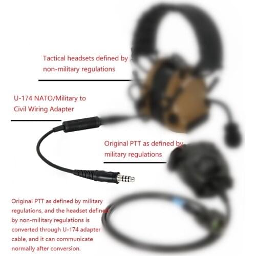 U-174 NATO/Military To Civilian Tactical Headset PTT Adapter Cable, for PTT Connection To The Original Military-defined Headset
