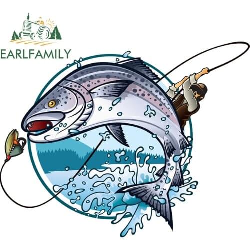 EARLFAMILY 13cm x 10.2cm For Fishing Fish Funny Car Stickers Bumper Decal Car Assessoires Waterproof Vinyl RV JDM Decoration