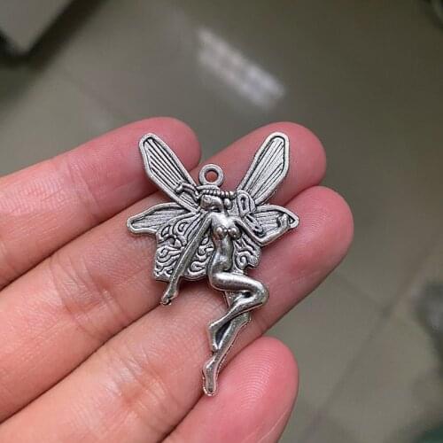 6pcs 42*29mm Flower Fairy Charms Pendant Necklace,earring Jewelry DIY Handmade Tibetan Silver Color Accessories Wholesale