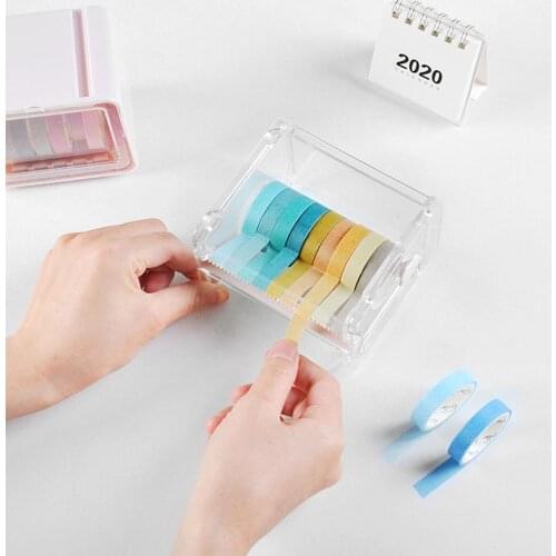Portable Transparent Adhesive Tape Dispenser Cutter Desk Washi Tape Holder Storage Box Organizer Office School Stationery Supply