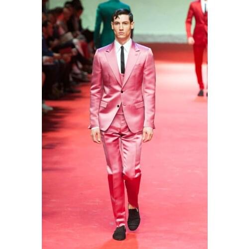 Latest Coat Pant Designs Hot Pink Satin Men Suit Custom Slim Fit Tuxedo 3 Piece Gentle Suits Prom Party Blazer Terno Masculino 0