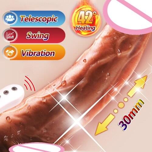 Remote Control Telescopic Heating Dildo Vibrator Big Realistic Penis Suction Cup Dick Swing Dildos Vibrating Sex Toys For Woman