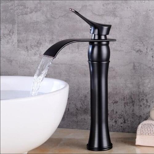 Basin Faucet Black/Chrome/Antique/Nickel Brass Faucet Hot & Cold Sink Faucet Waterfall Mixer Taps Bathroom Faucet Lavatory Mixer