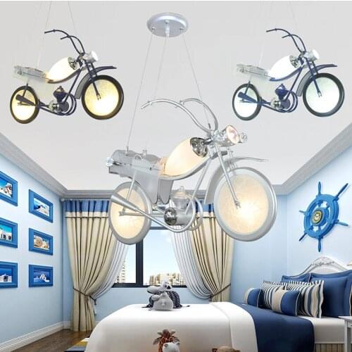 Modern Creative Chrome Finish Motorcycle Model Cord Hanging Light LED Pendant Light for Kids Children room