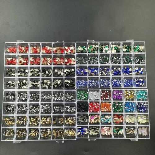 3000pcs/Box Mixed Color Resin Glass Nail Rhinestones In 24 Grids Box Flat- Back Nail Art Rhinestone Gem With 1 Pick Up Pen