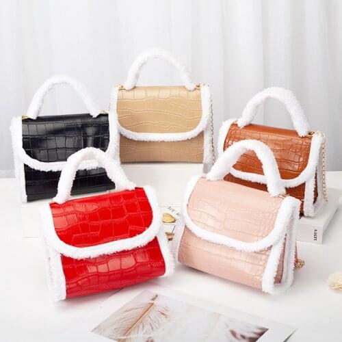 Crocodile Pattern Handbags Women Bags 2020 New Trend Fleece Side Shoulder Bag PU Leather Crossbody Bag Buckle Small Square Bag