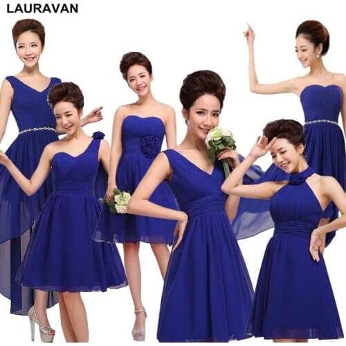 Dark blue short occasion plus size bridesmaid dresses royal blue bridemaids dress chiffon sleeveless slim stylish occasion