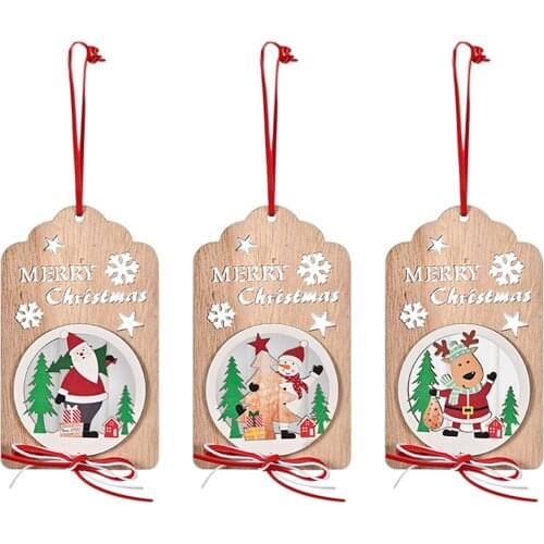 Christmas Tree Decoration Wooden Hollow Bow Snowman Elk Hanging Pendant New Year 2021 Merry Christmas Decorations For opportune