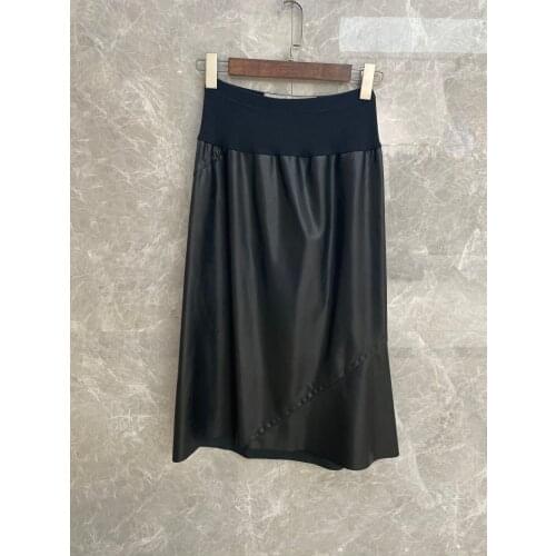 2021FW Autumn New Female PU Leather Black Trumpet Mermaid Skirt For Women Tutu