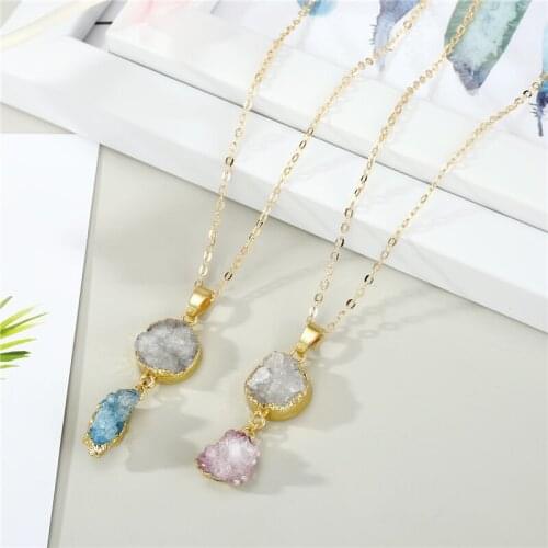 Dayoff 1PC Exquisite Crystal Druzy Drusy Pendant Necklace Women Irregular Natural Stone Necklaces Fashion Jewelry N66