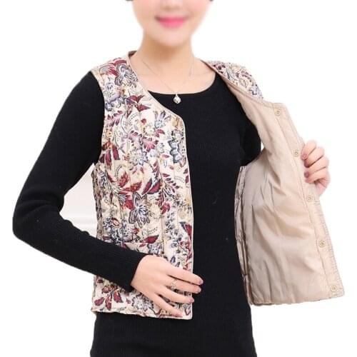 Autumn Winter Women Parka Tank Warm Thick Down Cotton Vest Jacket Female Floral Print Sleeveless Waistcoat Plus Size 4xl AB1698
